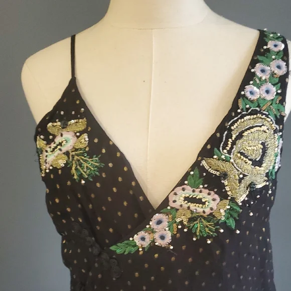 Zara Black Sleeveless Bodysuit with Green Embellishments Sz M - Picture 5 of 13